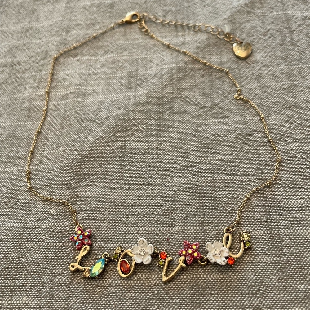 Vintage Betsey Johnson Gold and Pink Love Necklace with Nature-Inspired Charms - Picture 8 of 12